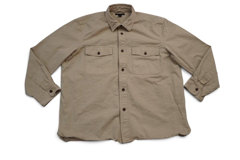 Banana Republic Shirt Mens XL Beige Heavy Twill Button Front Long Sleeve Shacket